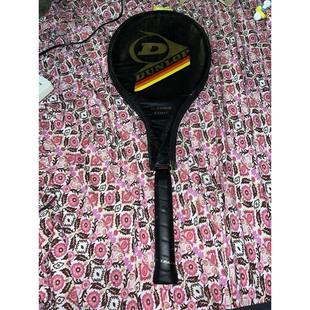Vintage Dunlop McEnroe Comp Tennis Racquet 4 5/8” Grip Red & Black With Cover
